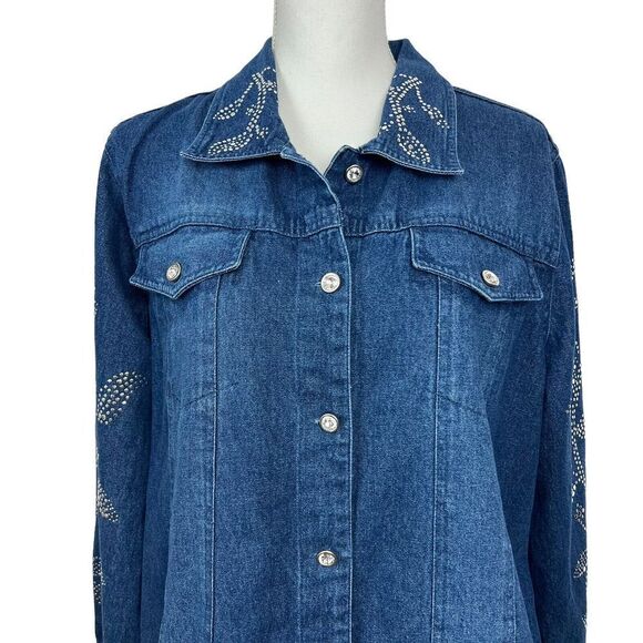 BRECKENRIDGE Womens Blue Jean Jacket Sz 2X Silver Studs Flaw/Studs Loose/Missing - Picture 2 of 12